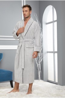 Серый бамбуковый халат из фактурной махры для мужчины