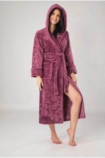Женский длинный халат с капюшоном из бамбуковой махры фиолетового цвета на запах