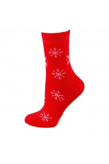 Женские махровые носки красного цвета в снежинках