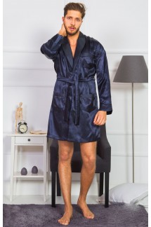 Чоловічий короткий атласний халат в синьому кольорі