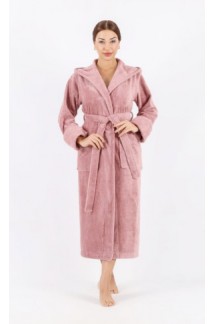 Махровый халат в пудровом цвете с капюшоном