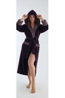 Жіночий махровий халат з капюшоном темно-фіолетового кольору