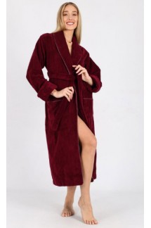 Женский длинный халат с капюшоном из бамбуковой махры пудрового цвета на запах