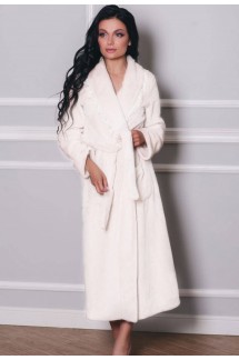 Женский плюшевый халат белого цвета с воротником отделанным кружевом