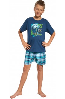 Пижама для мальчика в джинсово-голубом цвете с принтом мотокроса