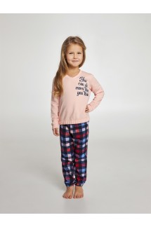 Подростковая пижама для девочки с розовой кофтой и клетчатыми брюками