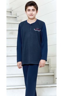 Бавовняна підліткова піжама в темно-синьому кольорі