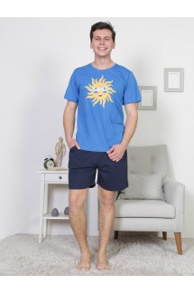 Чоловіча піжама синьо-блакитного кольору з принтом сонечка на футболці