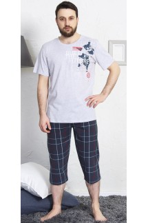 Мужская летняя пижама бирюзового цвета с футболкой и бриджами с принтом собаки на груди