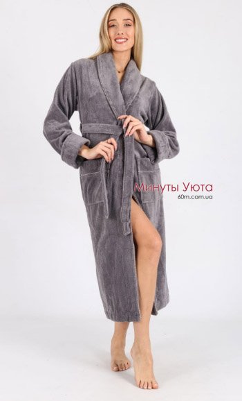 Серый махровый халат без капюшона 