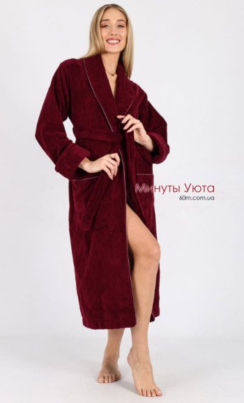Женский банный халат в бордовом цвете 