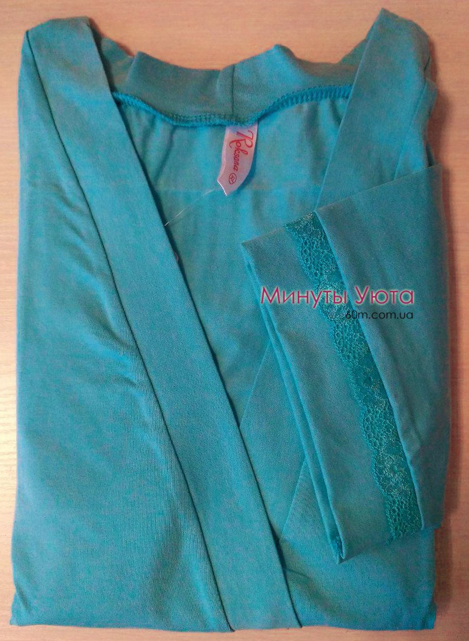 Трикотажный халат с рукавом 3/4 голубого цвета Роксана