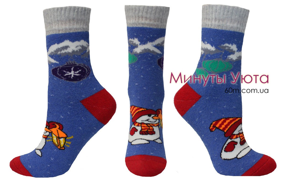 Набор махровых носков из 2-х пар со снеговиком и Снегурочкой 