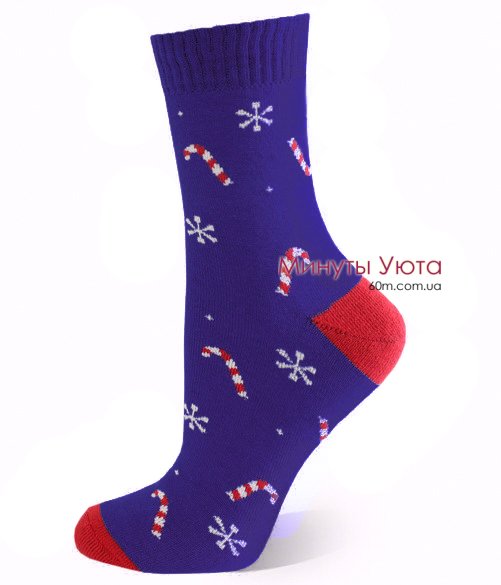 Махровые носки в синем цвете с новогодним рисунком Смалий