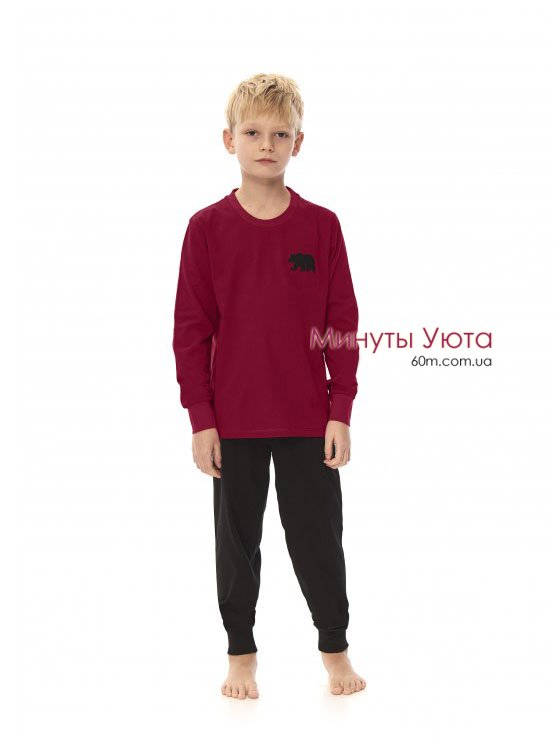 Пижама для мальчика в бордово-черном цвете с медведем на груди Dobra Nochka