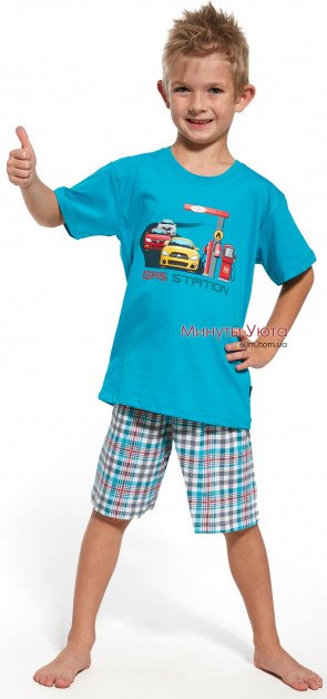 Пижама для мальчика бирюзово-серая с машинами Cornette