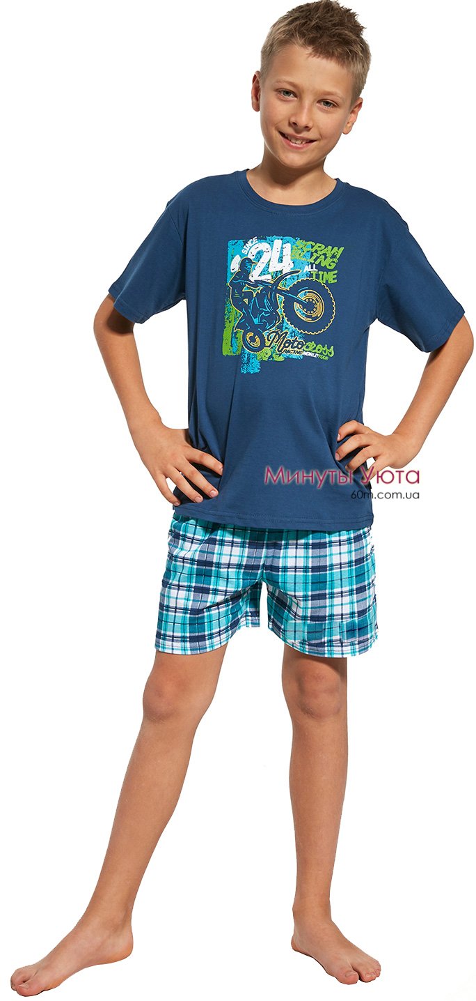 Пижама для мальчика в джинсово-голубом цвете с принтом мотокроса Cornette
