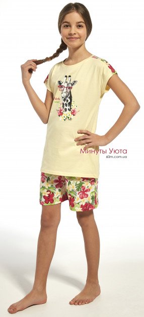 Подростковая розово-зеленая пижама для девочки с жирафом Cornette