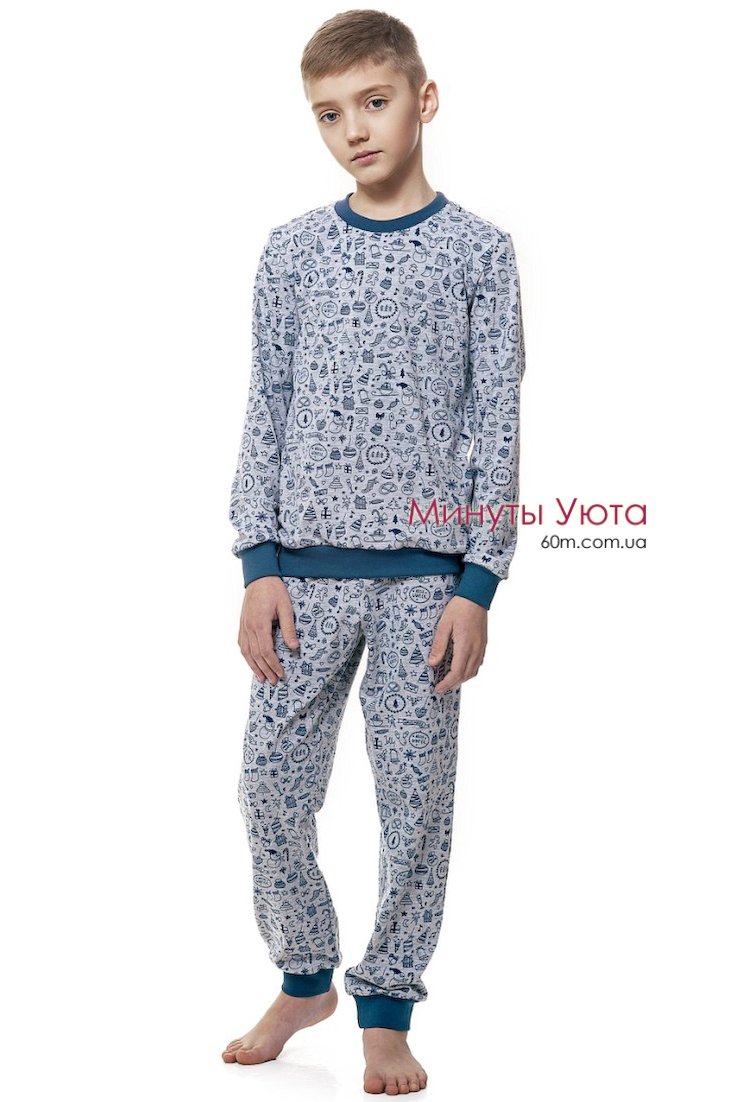 Пижама для мальчика в сером цвете с новогодним принтом Ellen