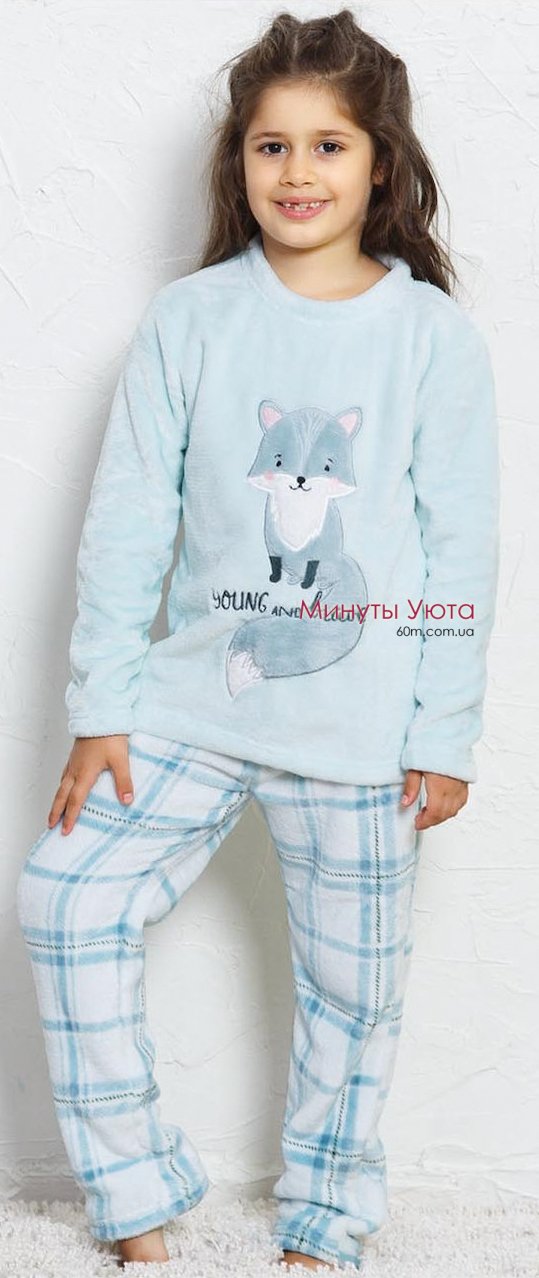 Плюшевая пижама для девочки с лисенком в ментоловом цвете Vienetta Secret