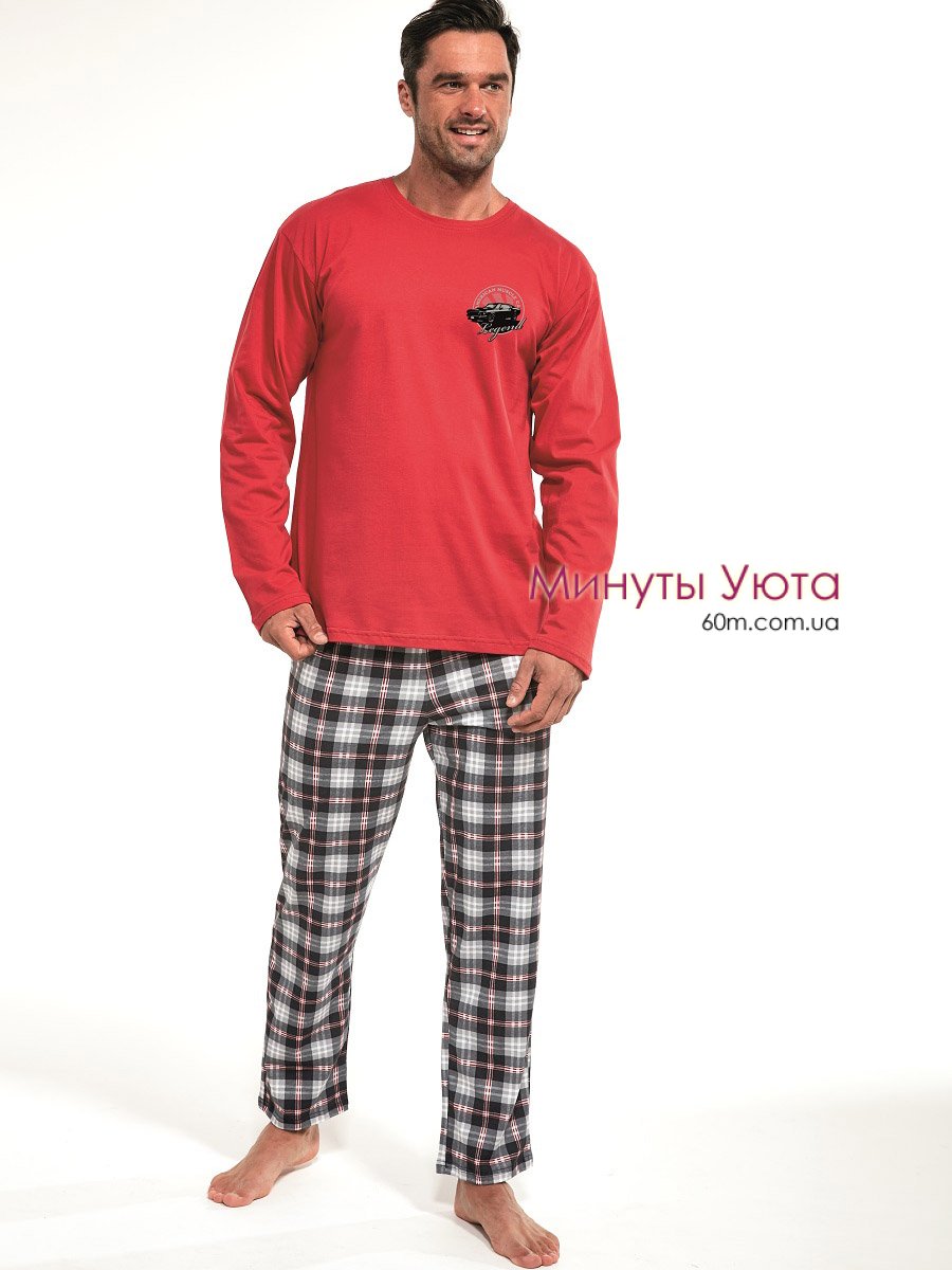 Мужская стильная пижама красно-гафитового цвета 