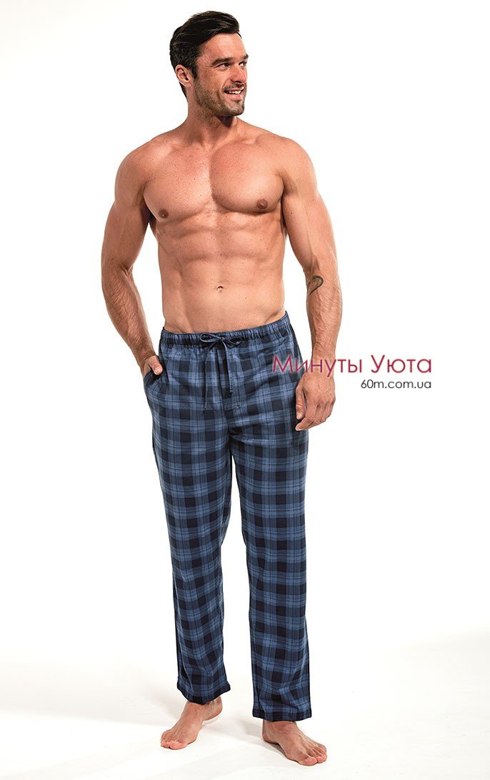 Классические мужские пижамные брюки из высококачественного хлопка в сине-джинсовом цвете 