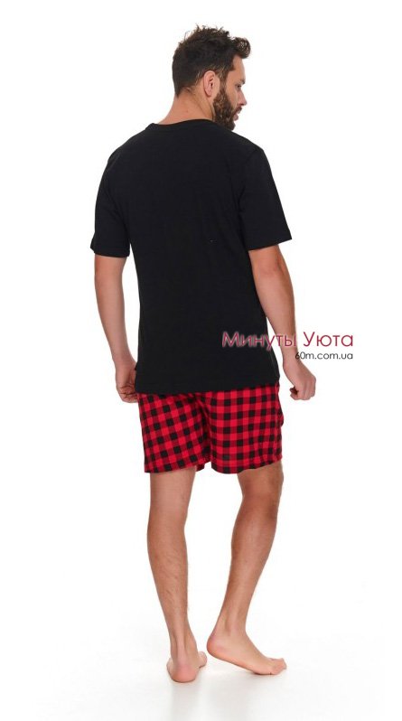Мужская пижама шорты и футболка с принтом King черно-красного цвета Dobra Nochka