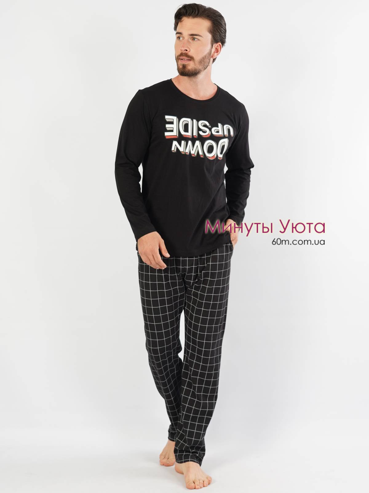 Мужская пижама черного цвета с брюками в клетку  Gazzaz