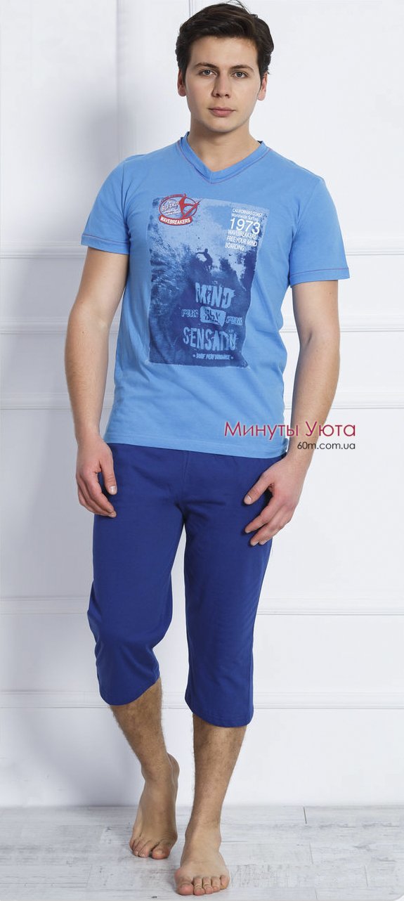 Голубой комплект футболка и капри с принтом серфинга Gazzaz