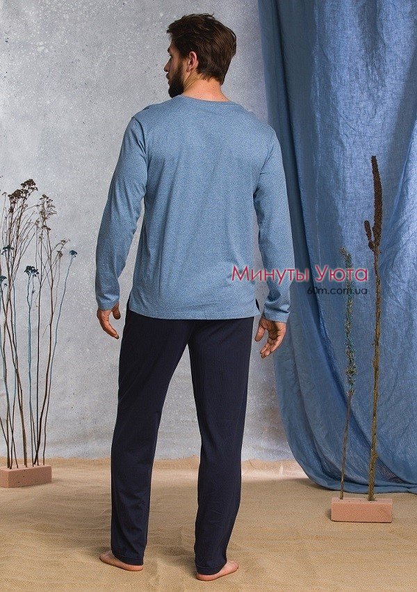 Мужская пижама с брюками синего цвета и нежно-голубой кофтой Key