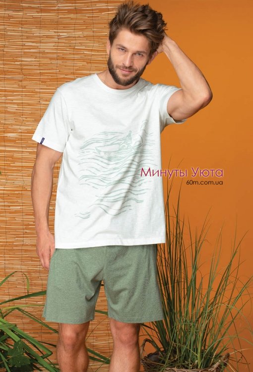 Мужская пижама из мягкого хлопка с морским принтом на футболке Key