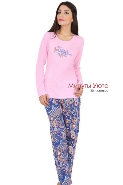 Байковая пижама с  брюками в орнамент Турецкий огурец Vienetta Secret