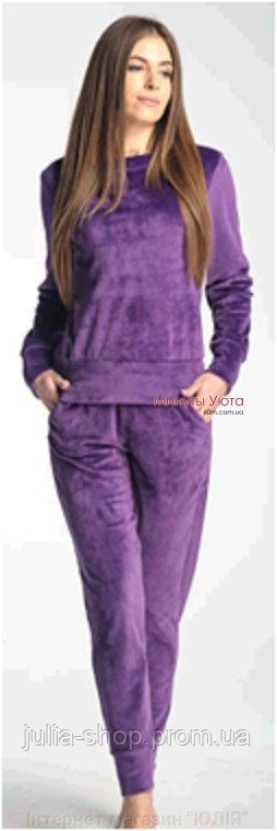 Женский стильный велюровый костюм фиолетового цвета 