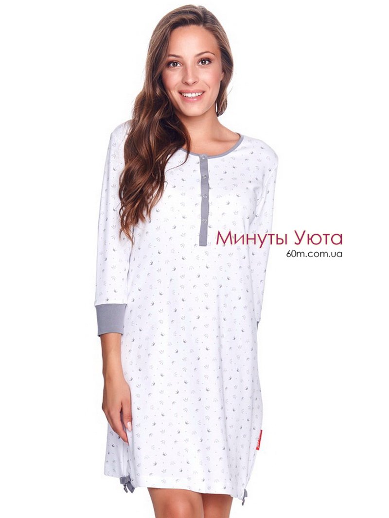 Ночная сорочка для будущих и кормящих мам из тонкой фланели в белом цвете  Dobra Nochka