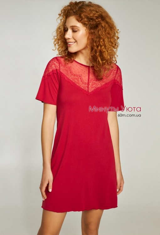 Женская ночная рубашка красного цвета с кружевом  Ellen