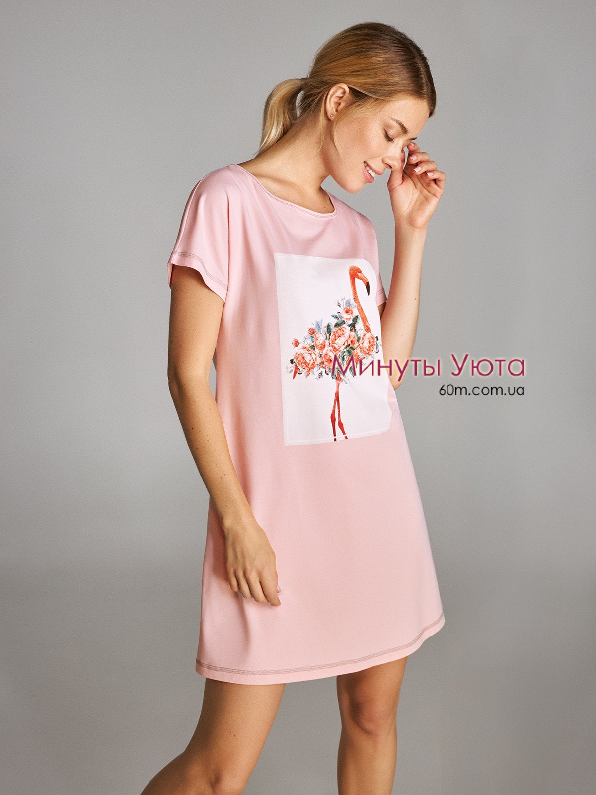 Женская ночная сорочка с принтом фламинго в розовом цвете свободного кроя Ellen