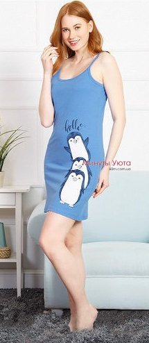 Голубая сорочка с милыми пингвинами 