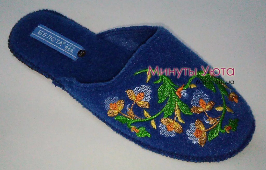Женские войлочные тапочки синего цвета с цветочками 